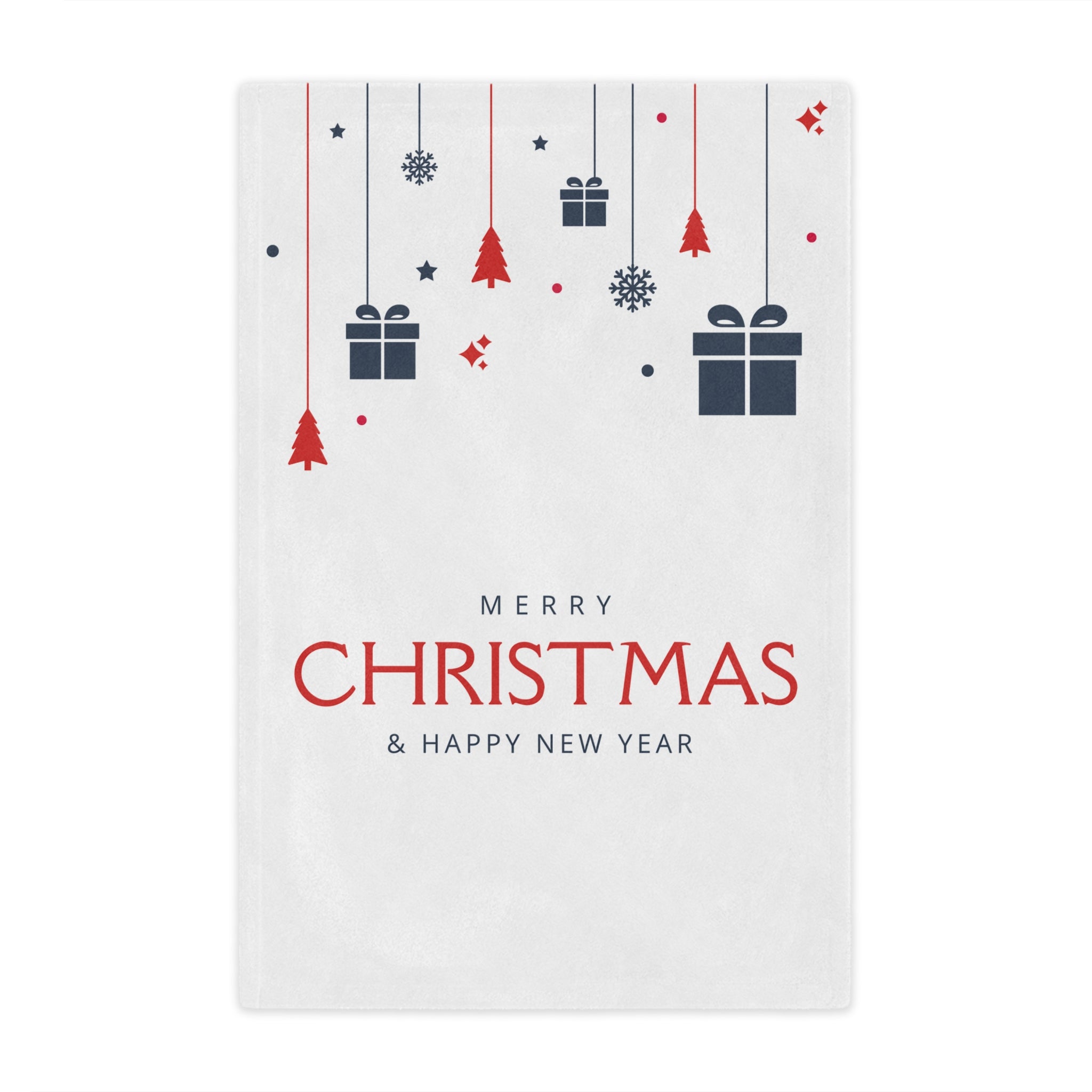 Merry Christmas & Happy New Year Prited Velveteen Minky Blanket, White