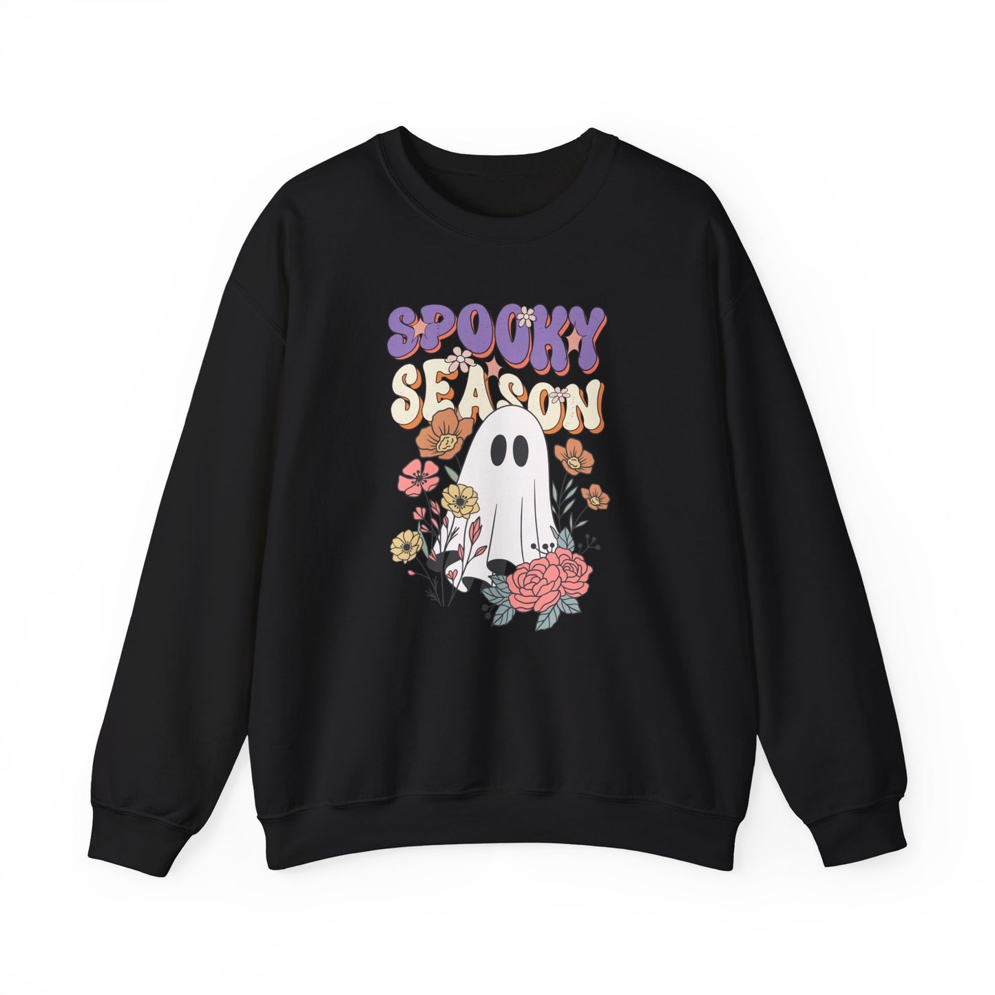Spooky Season Floral Ghost Sweatshirt – Cozy Halloween Blooms