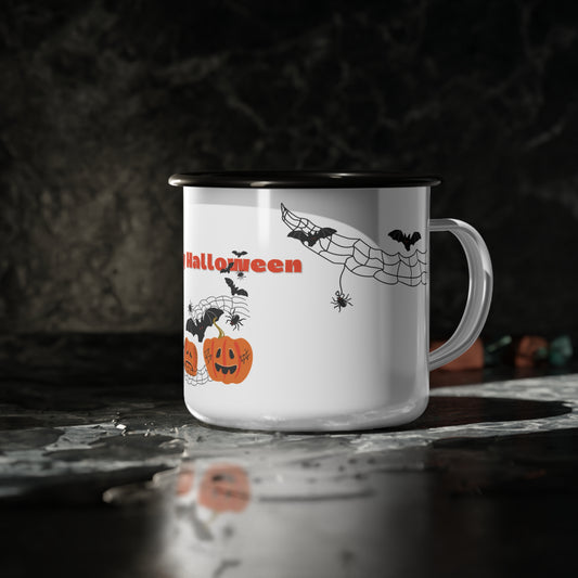 Happy Halloween Enamel Camp Cup – Carved Pumpkins and Spooky Design