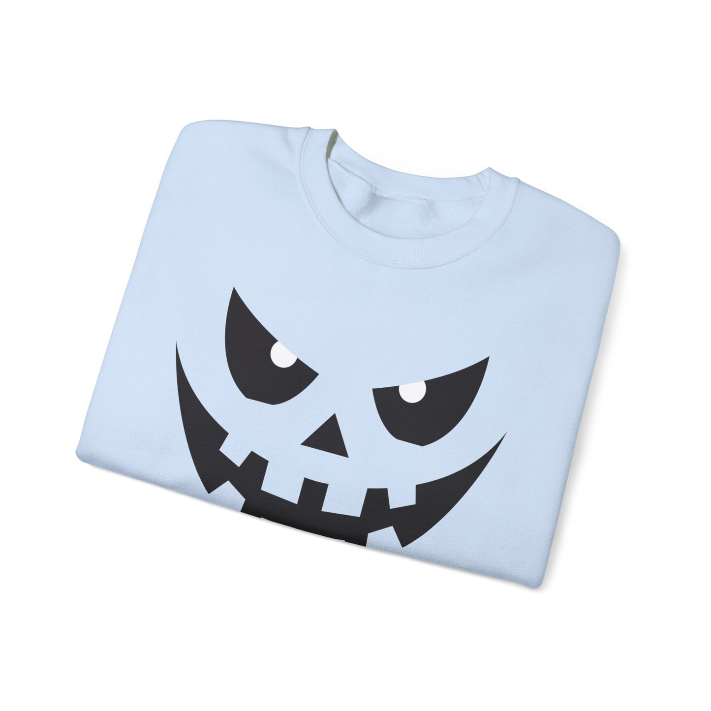 Creepy Pumpkin Face Halloween Sweatshirt – Beige Graphic Pullover for Spooky Season