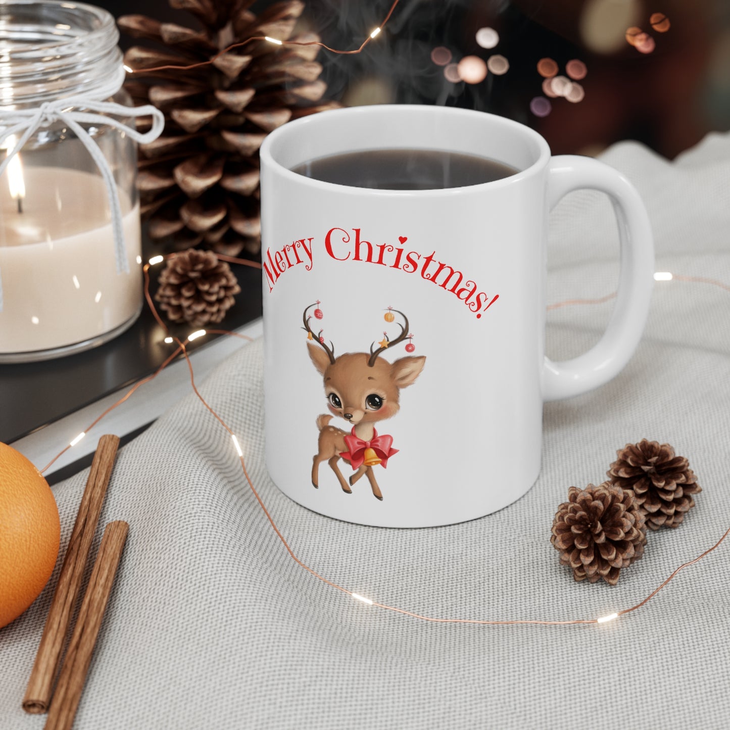 Spread Holiday Cheer with a Merry Christmas Wishes Deer Mug (11 & 15oz)