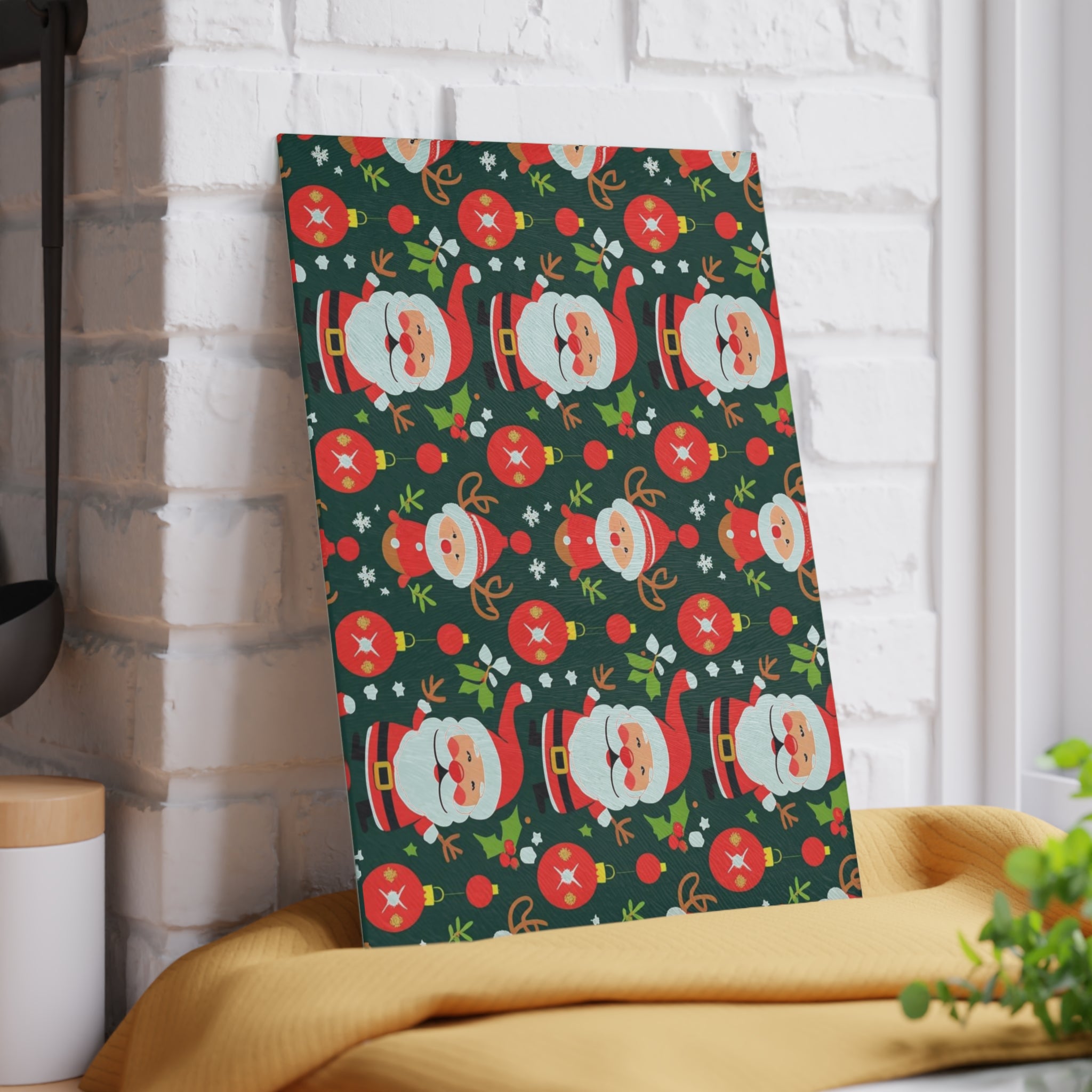 Whimsical Christmas Placemat with Santa, Elves, and Ornaments Design