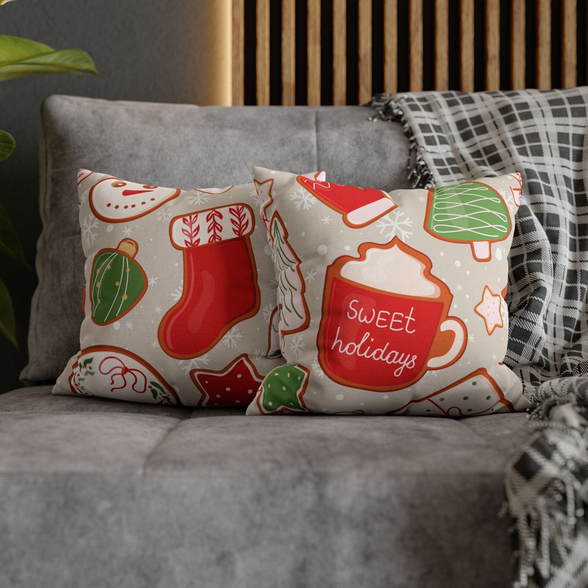 Sweet Holidays Pillow Cover – Double-Sided Christmas Decor with Stockings & Mug