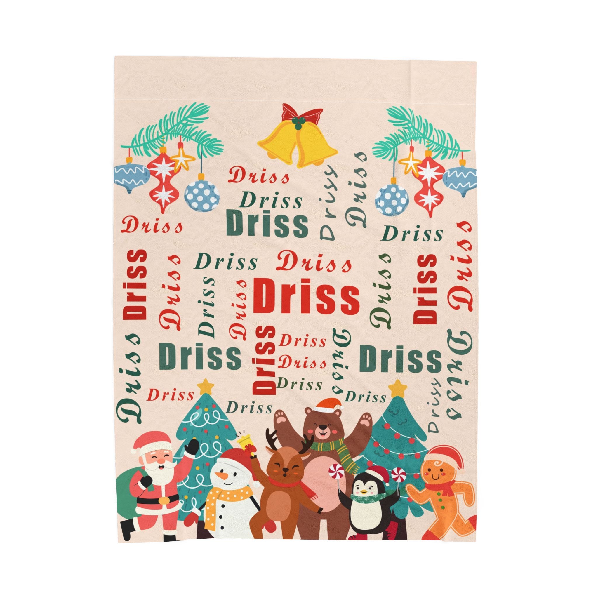 Christmas Character Velveteen Plush Blanket – Santa, Reindeer & Friends with Custom Name