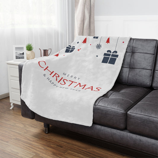 Merry Christmas & Happy New Year Prited Velveteen Minky Blanket, White