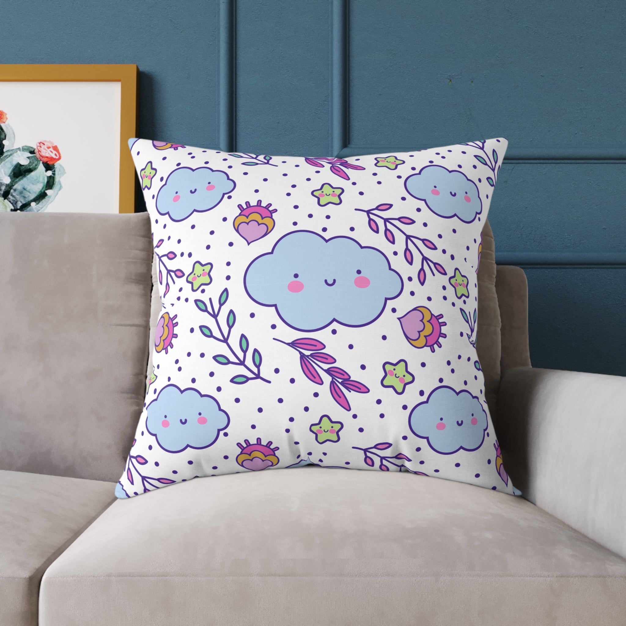Smiling Cloud Throw Pillow – Playful Kids Cushion for Nursery Decor