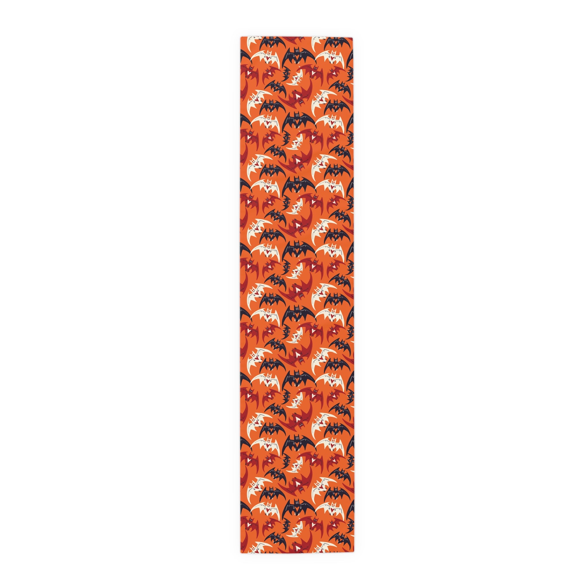 Halloween Table Runner – Orange Bat Parade – Halloween Table Accent for Festive Fall Gatherings