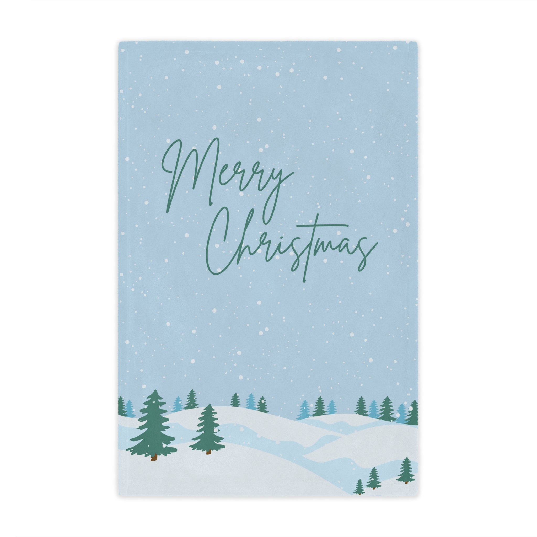 Merry Christmas Printed Velveteen Minky Blanket, Sky Blue