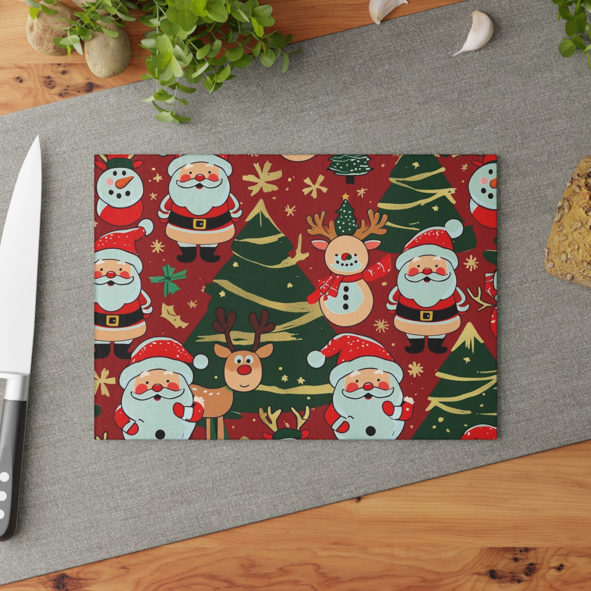 Cheerful Christmas Placemat with Santa, Snowman, and Reindeer Pattern