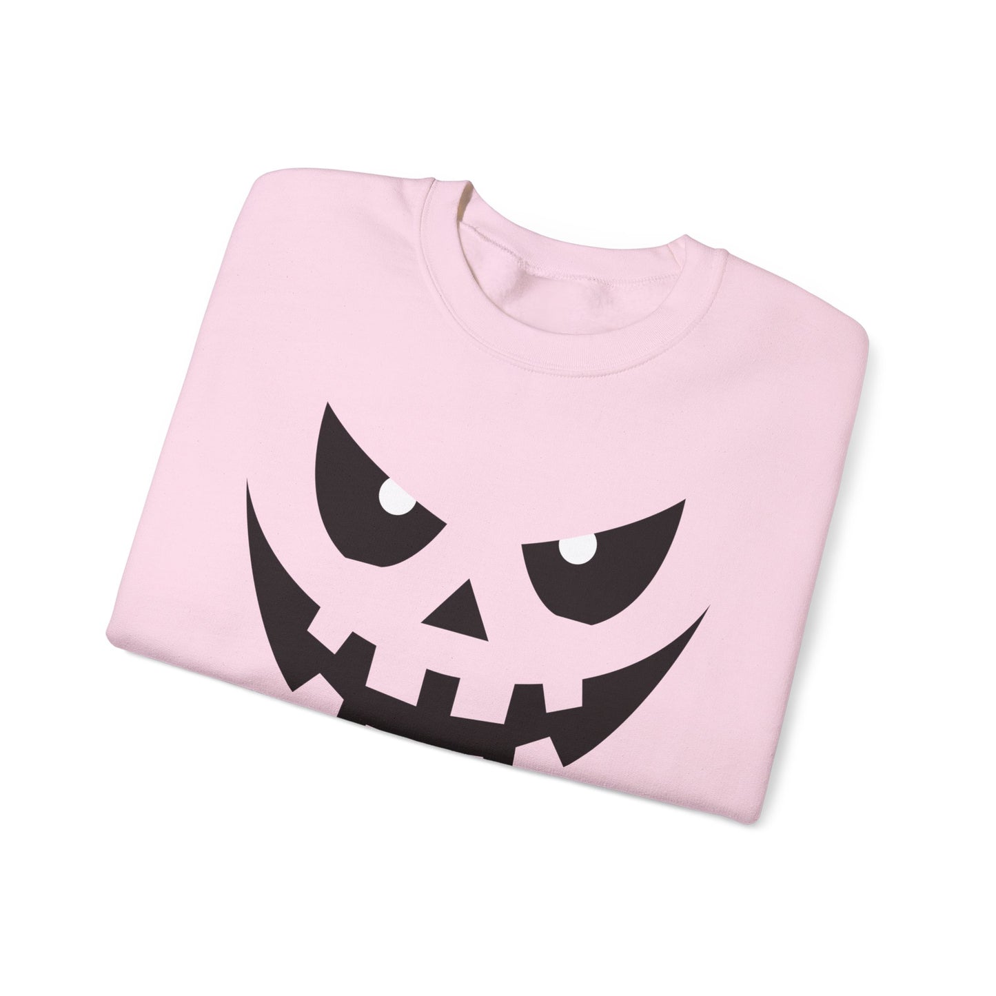 Creepy Pumpkin Face Halloween Sweatshirt – Beige Graphic Pullover for Spooky Season