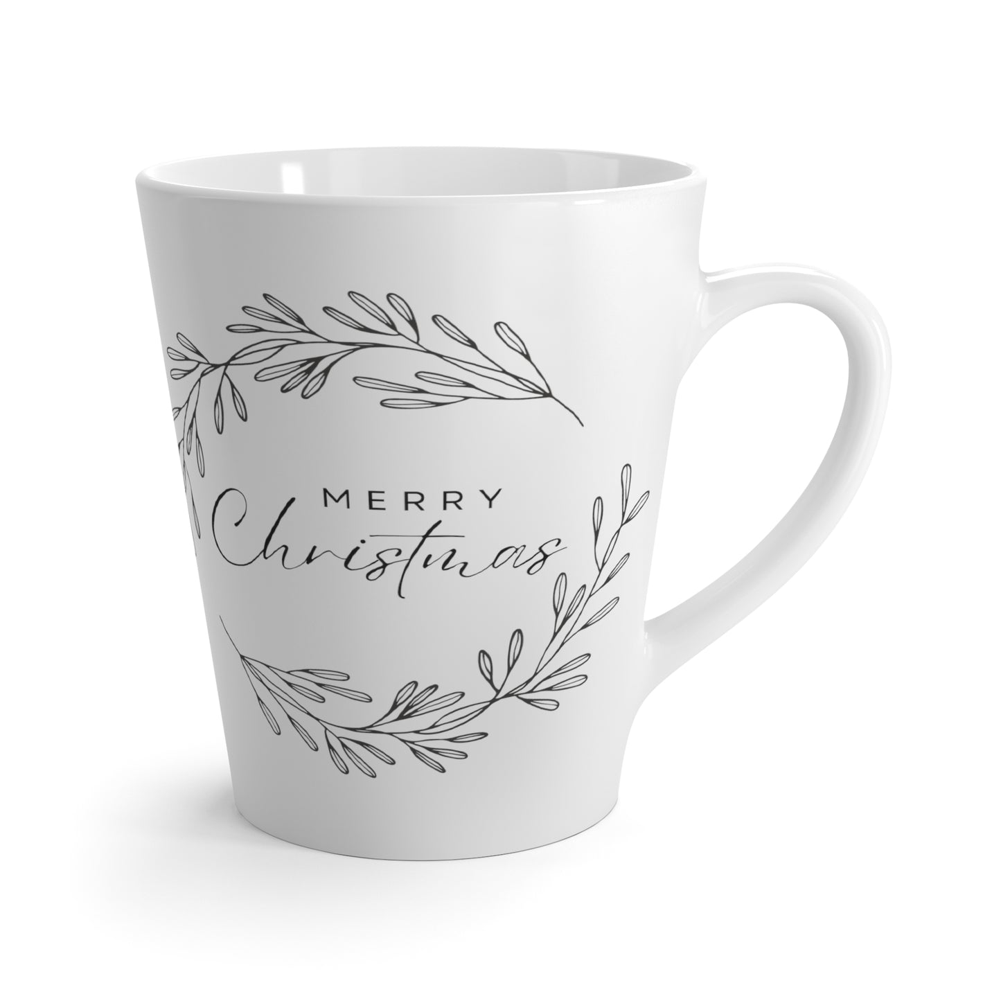 Beautiful Merry Christmas Printed White Latte Coffee Mug, 12oz