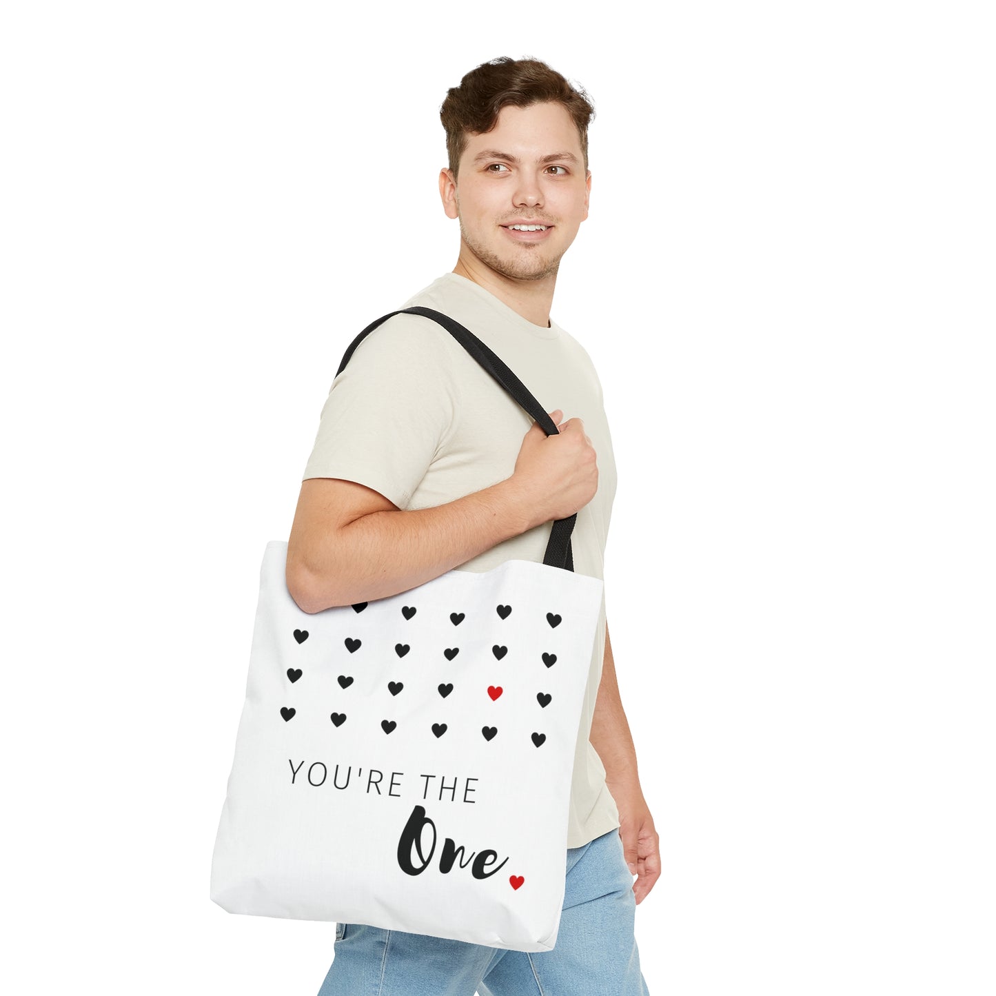 You are the one! with Heart Printed Tote Bag, Valentine Tote Bag