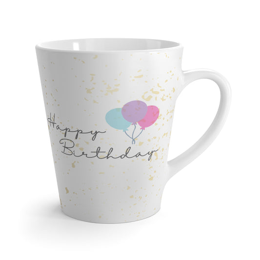 Birthday Latte Mug in White, 12oz, Happy Birthday Printed Latte Mug for Her