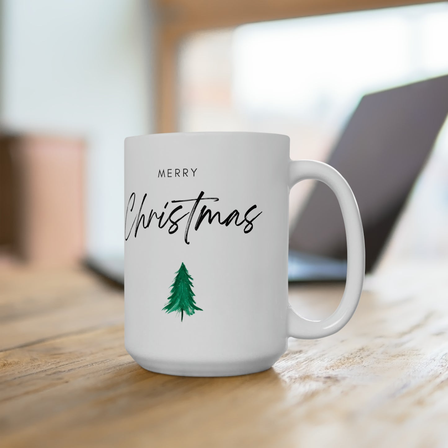 Merry Christmas with Tree Printed Ceramic Mug, 15oz