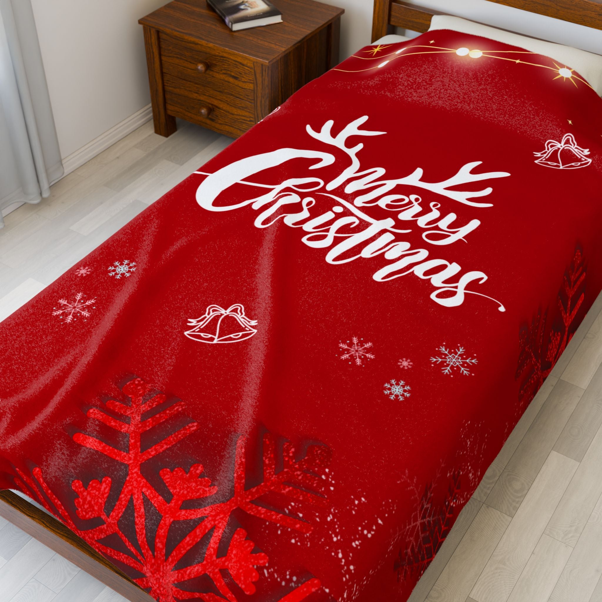 Merry Christmas in Red Printed Velveteen Plush Blanket