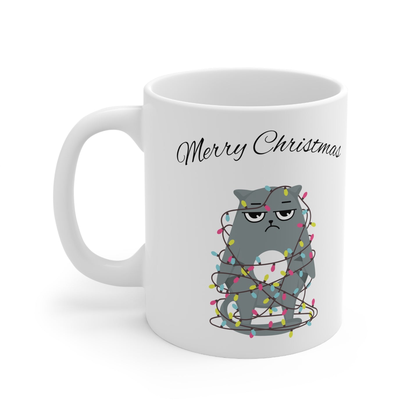 Merry Christmas with Cat Printed Ceramic Mug (11, 15oz)