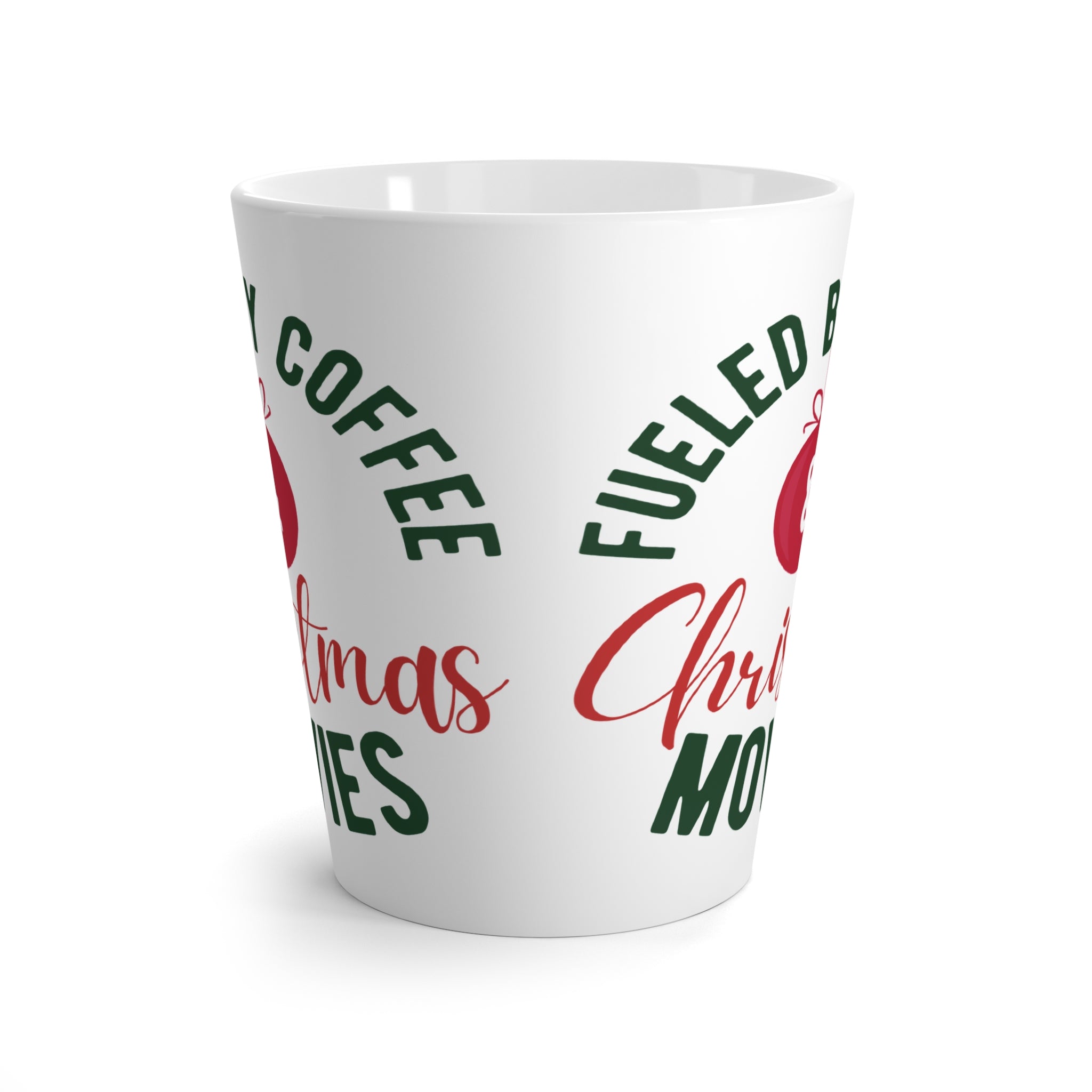 12oz Ceramic Latte Mug with “Fueled by Coffee & Christmas Movies” Design – Holiday Gift for Latte Lovers