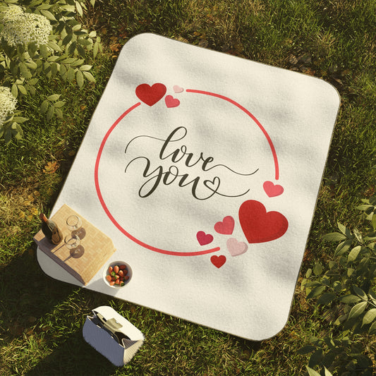 Love You with Flying Hearts Printed Picnic Blanket for Valentine