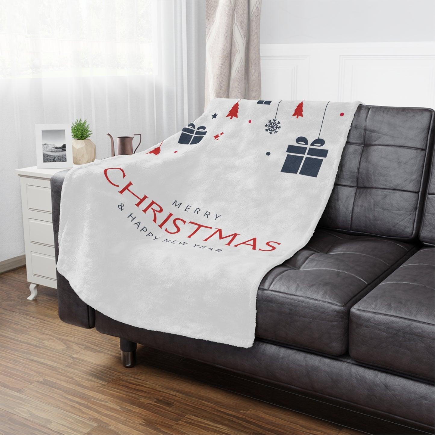 Merry Christmas & Happy New Year Printed Minky Blanket, White