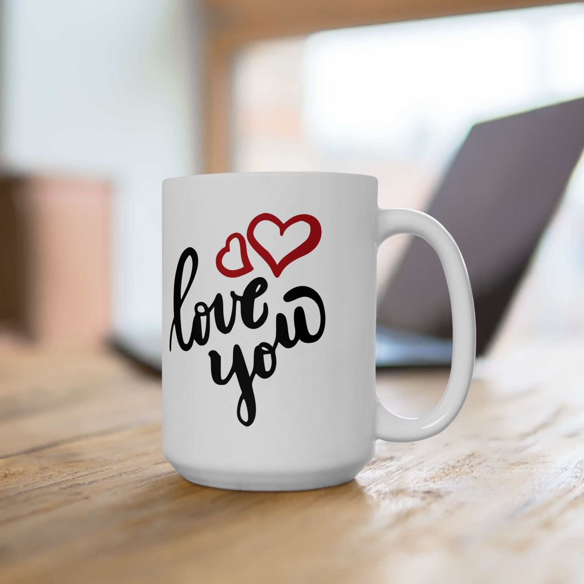 Ceramic Mug with “Love You” Script and Heart Design