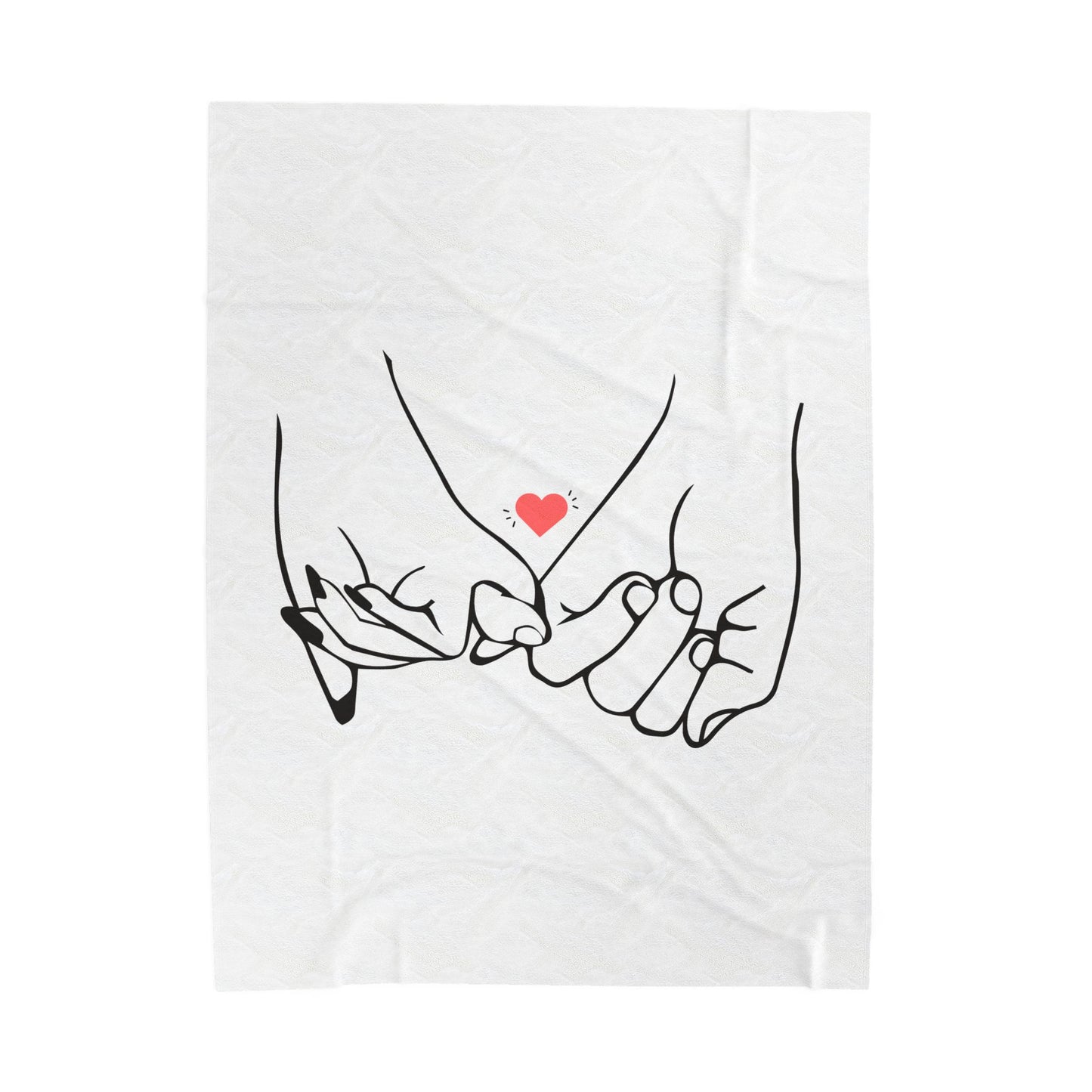 Couple's Hand with Heart Printed Velveteen Plush Blanket