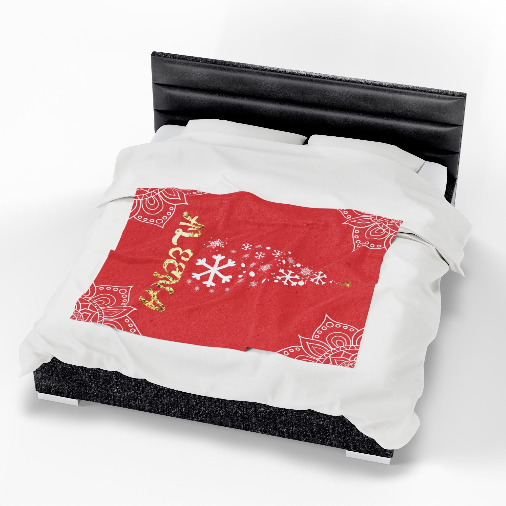 Personalized Christmas Tree Velveteen Blanket, Custom Name Holiday Throw