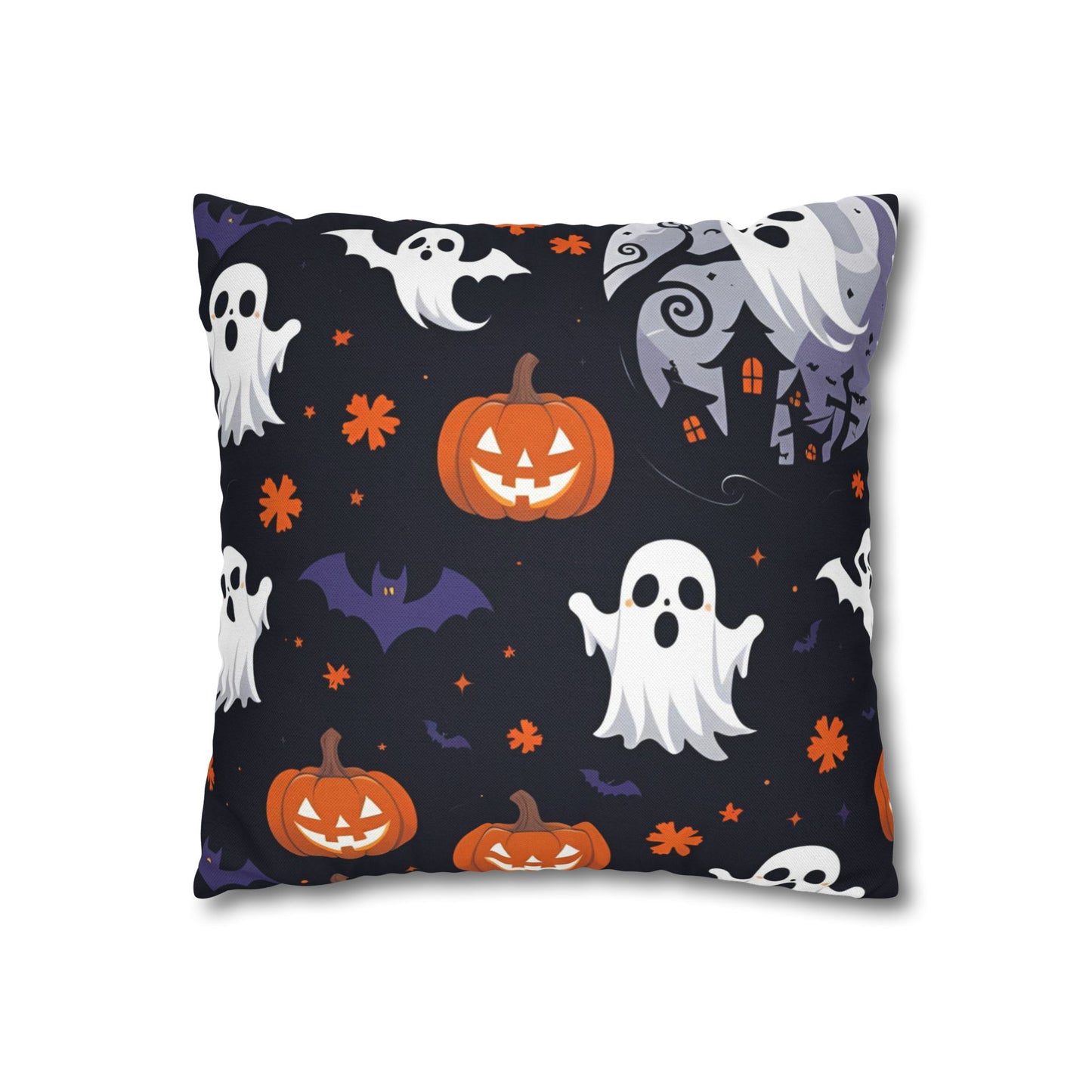 Square Pillowcase - Cute Halloween Ghosts Pumpkins Bats Kids Spooky Decor