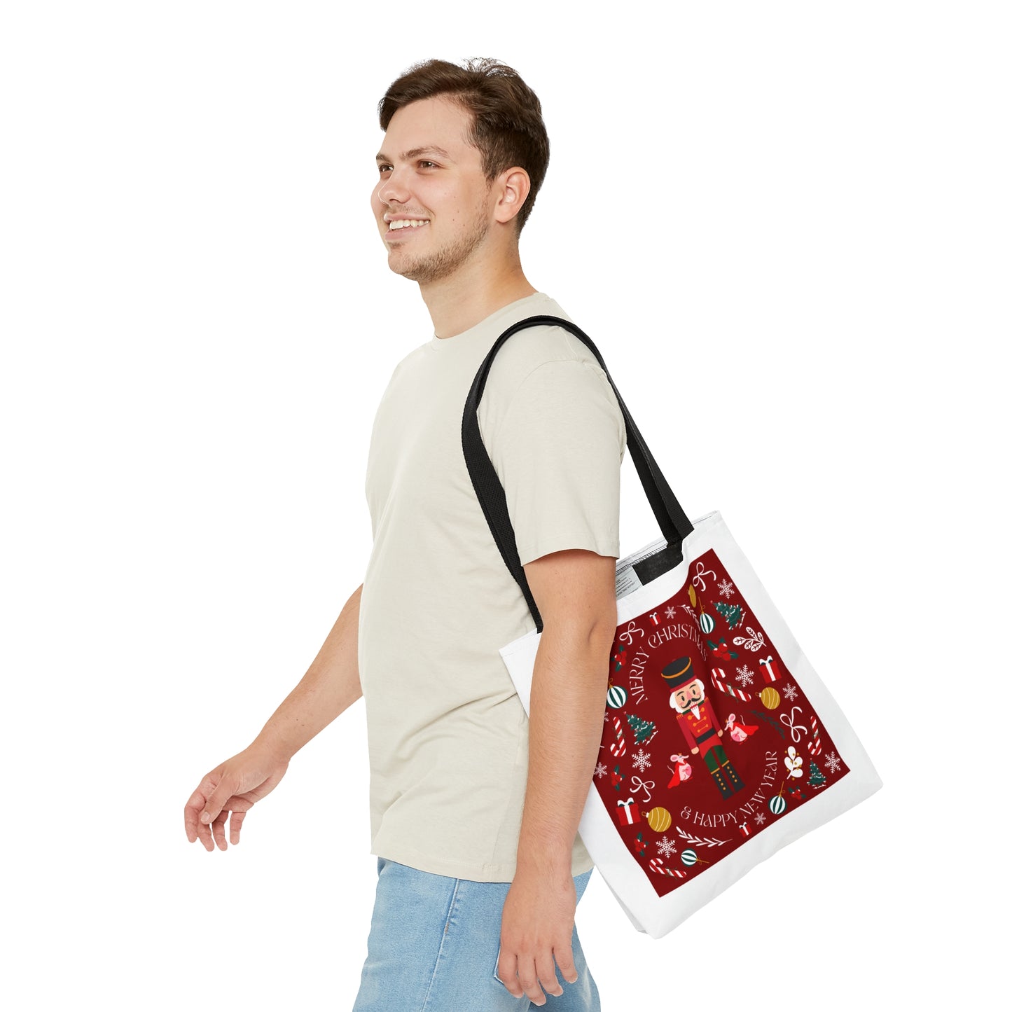 Tote Bag – Nutcracker & Holiday Icons Design – Christmas Gift for Shoppers & Seasonal Outings