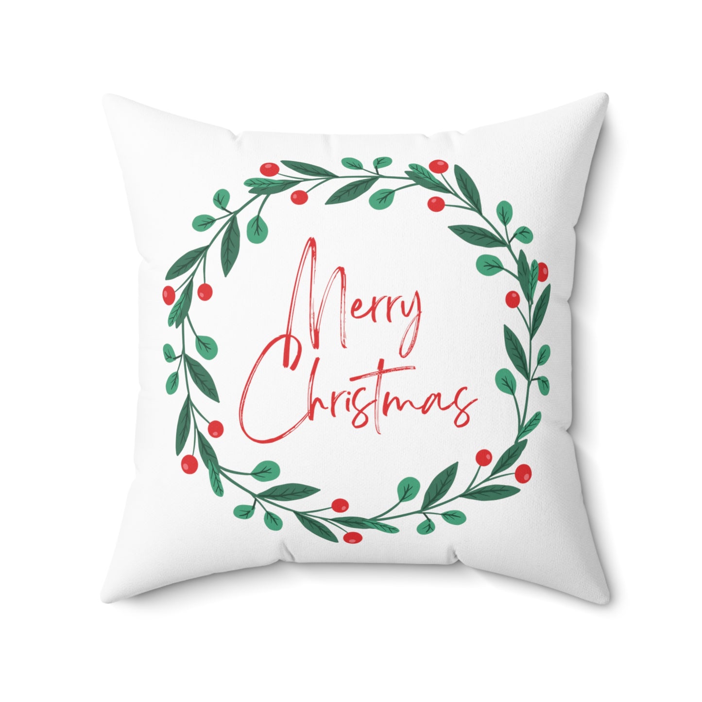 Merry Christmas Printed Polyester Square Pillow, White