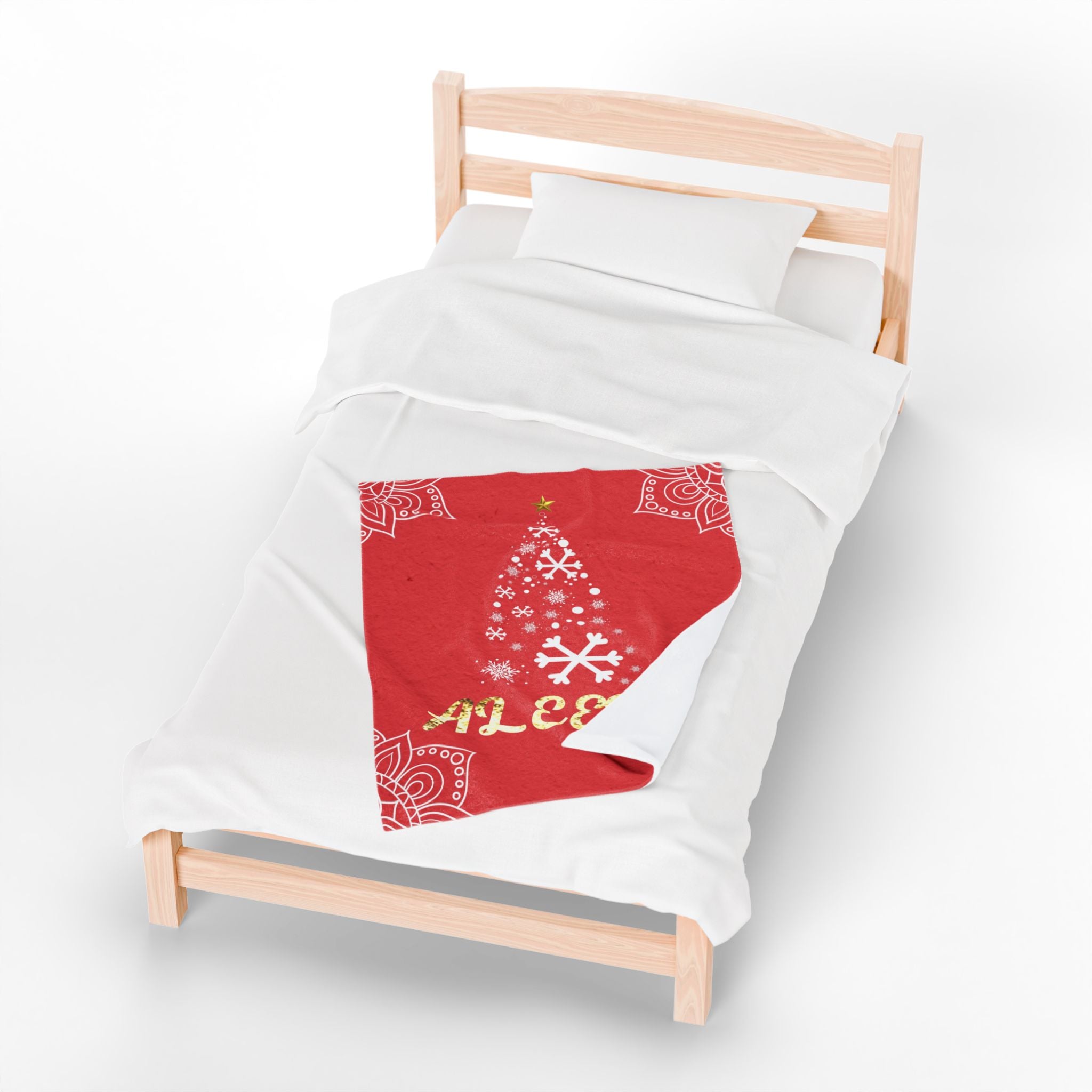 Personalized Christmas Tree Velveteen Blanket, Custom Name Holiday Throw