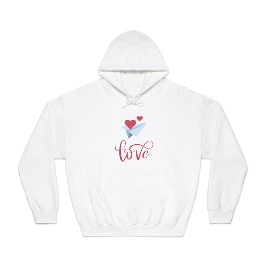 Valentine Unisex DryBlend® Hooded Sweatshirt with Love and Flying Hearts Print