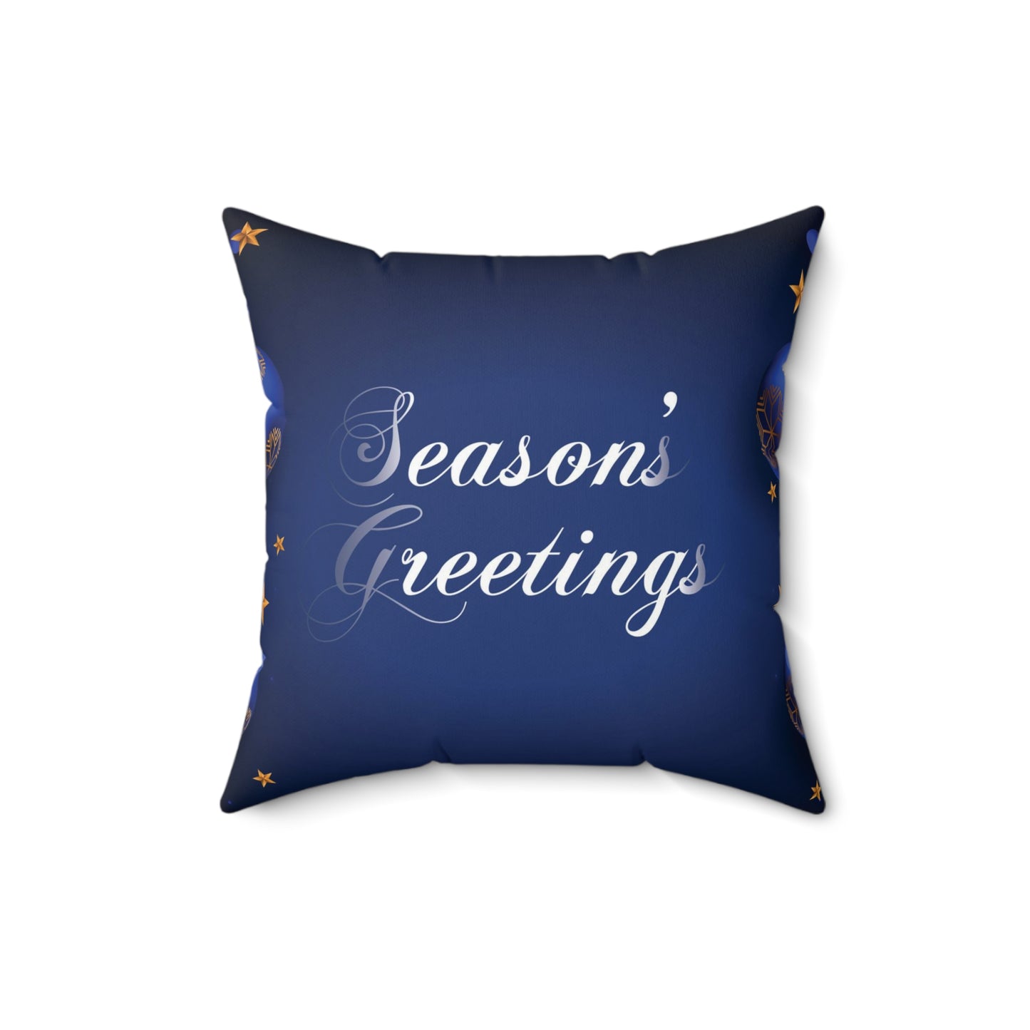 Season's Greetings Spun Polyester Square Pillow, Dark Blue