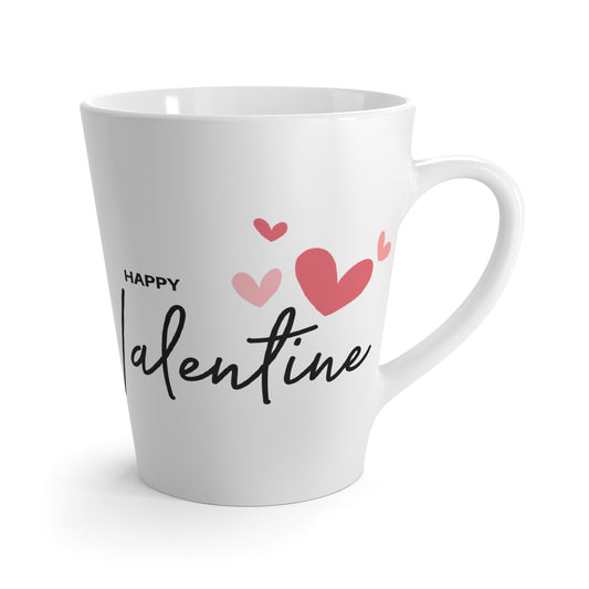 Ceramic Latte Mug – “Happy Valentine” with Pink & Red Hearts
