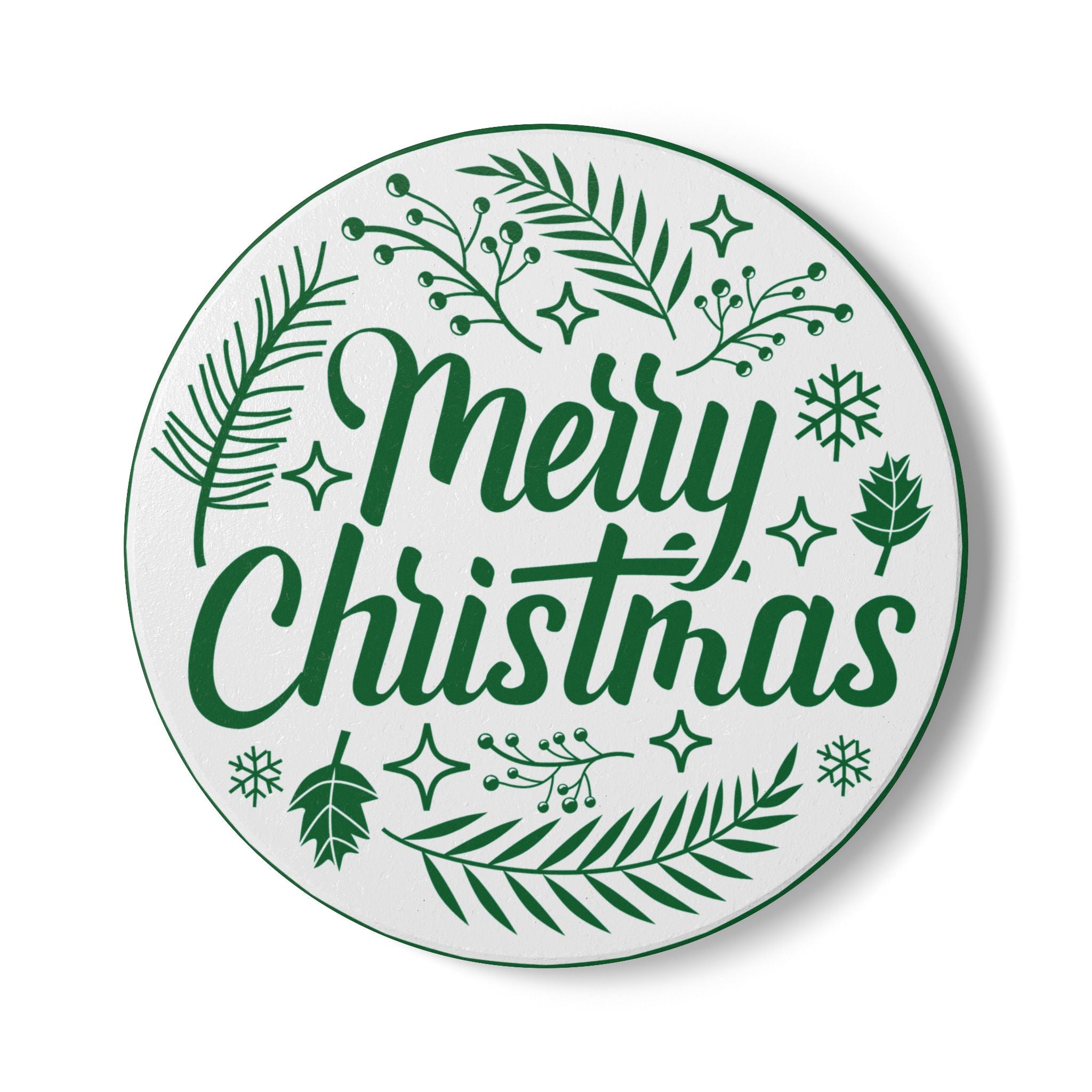 Cheerful Christmas Ceramic Coaster with Holiday Foliage Design