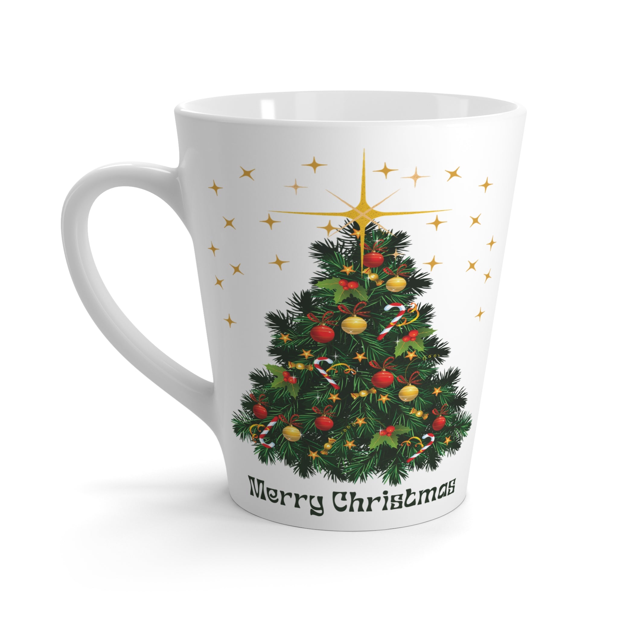 12oz Ceramic Latte Mug with Christmas Tree and “Merry Christmas” Design – Festive Gift for Coffee Lovers