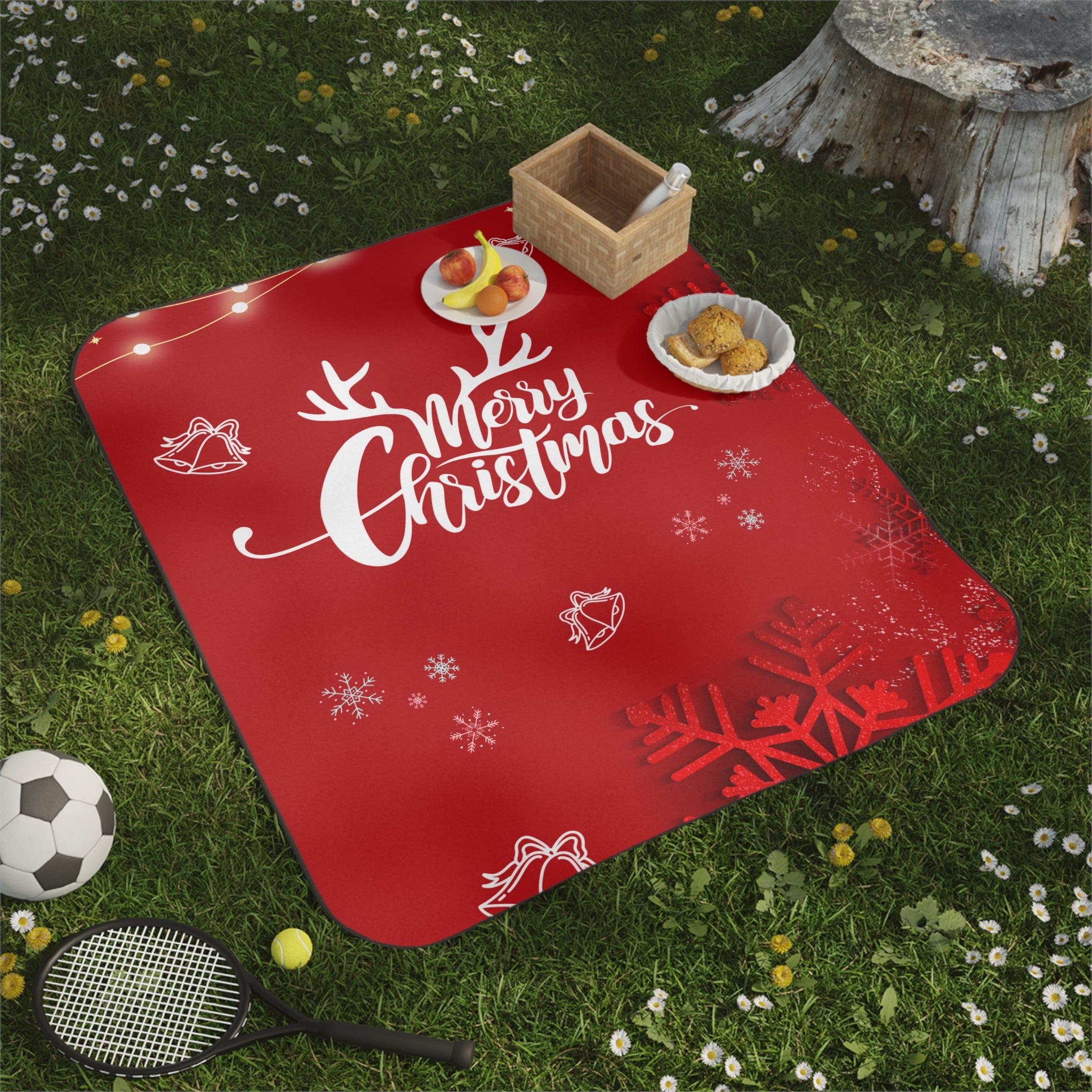 Merry Christmas in Red Printed Picnic Blanket