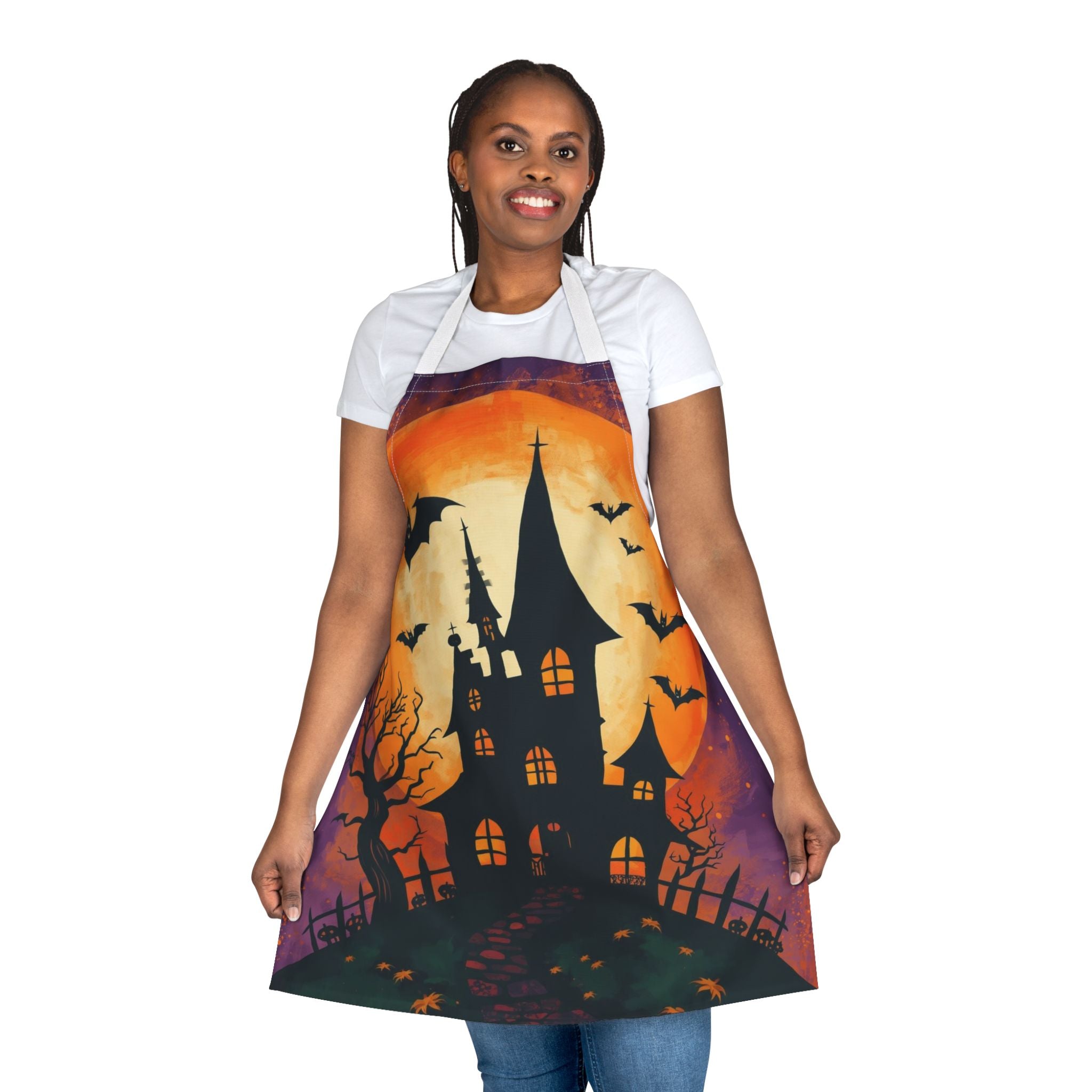 Halloween Apron – Haunted House Festive Apron for Cooking, Baking, and Halloween Parties