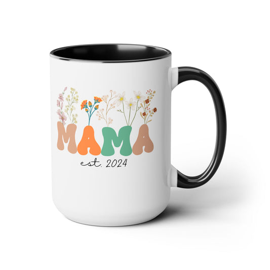 Mama est. Ceramic Coffee Mug – Boho Floral Personalized Mom Gift, 15oz