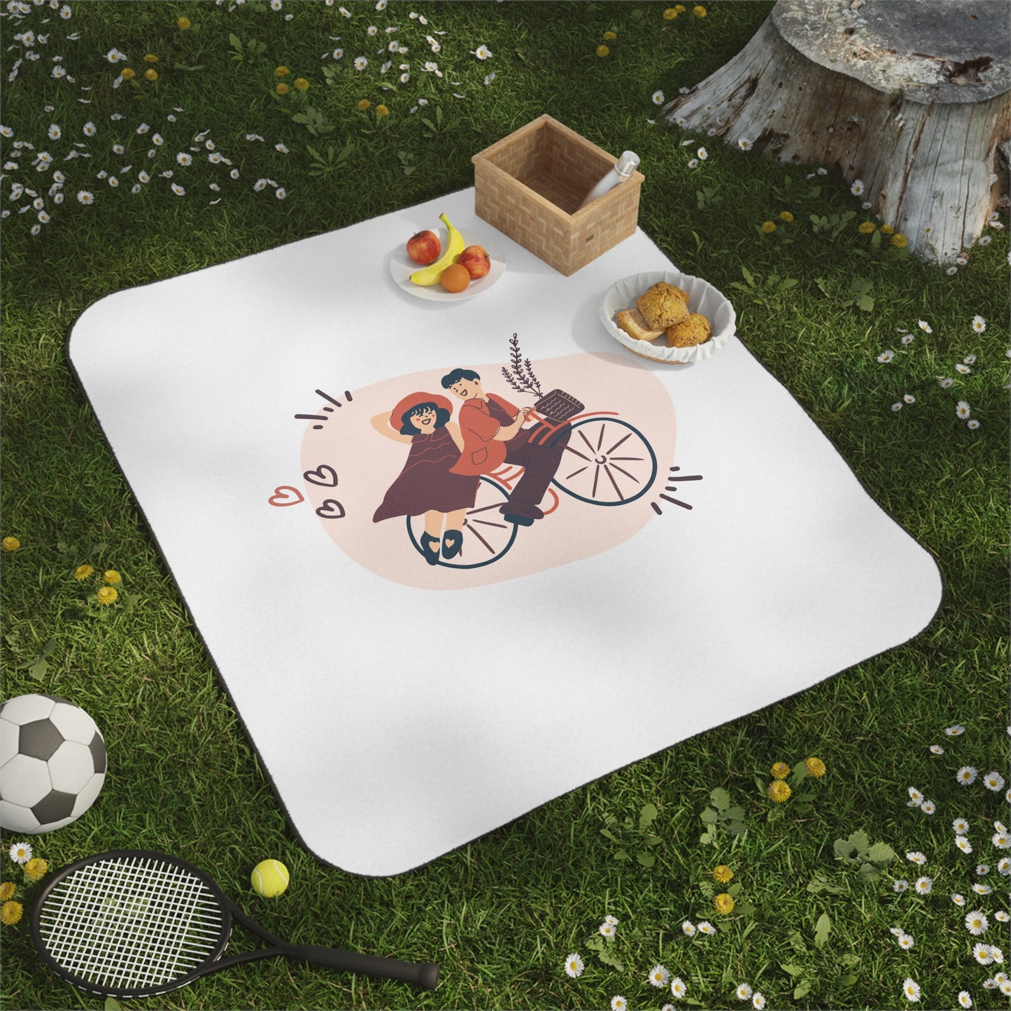 Couple on Cycle Printed Picnic Blanket for Valentine Day