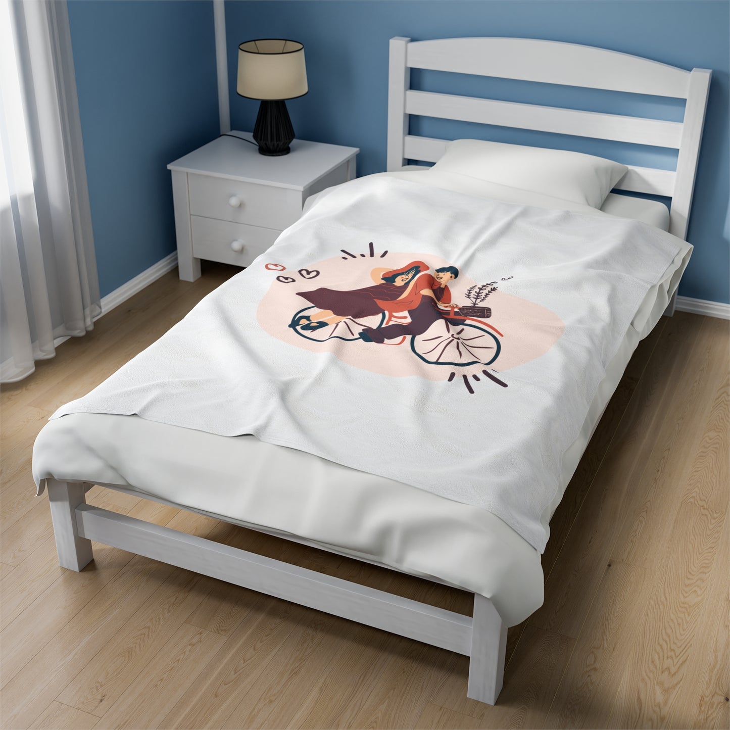 Couple on Cycle Printed Velveteen Plush Blanket