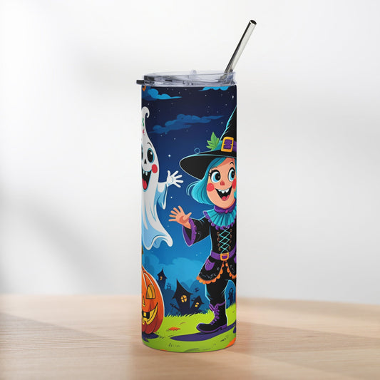 Ghost & Witch Halloween Tumbler – Playful Night Sky Design
