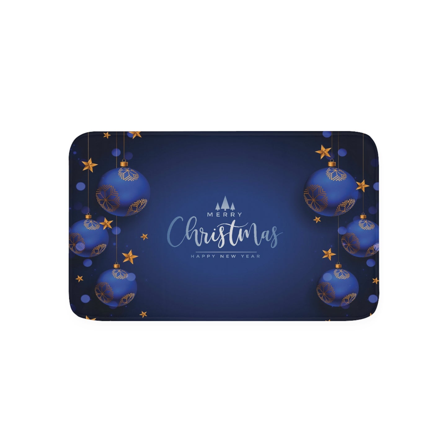 Merry Christmas Printed Memory Foam Bath Mat, Dark Blue