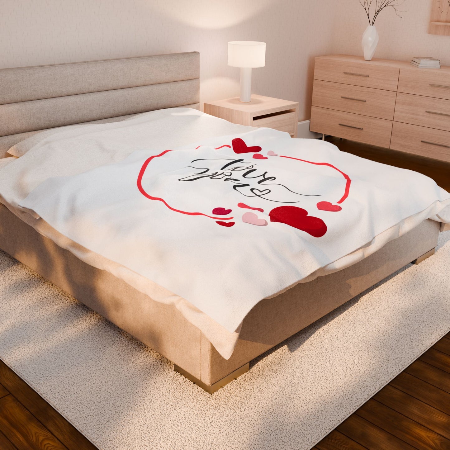 Valentine's Blanket, Heart with Love You Printed Valentine's Plush Blanket, Valentine's Gift for Her & Him