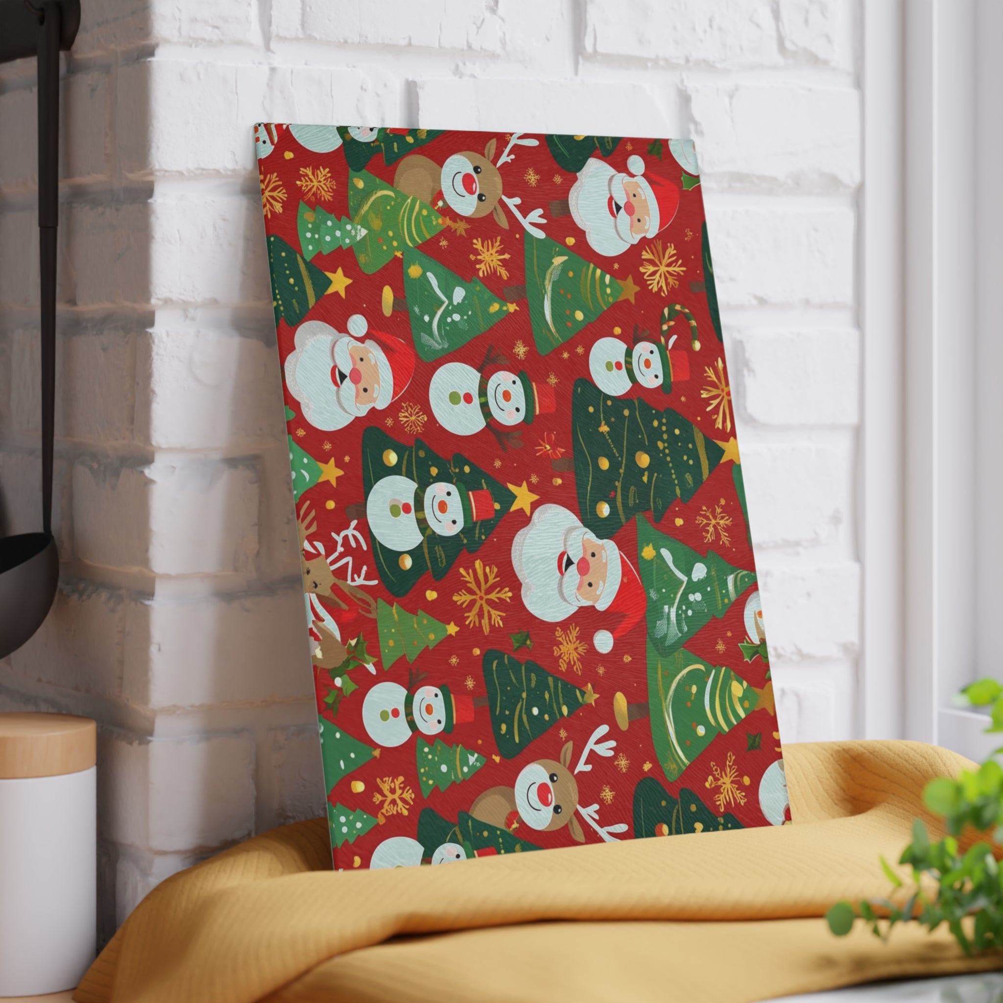 Christmas Cutting Board with Santa, Snowman, and Reindeer Design