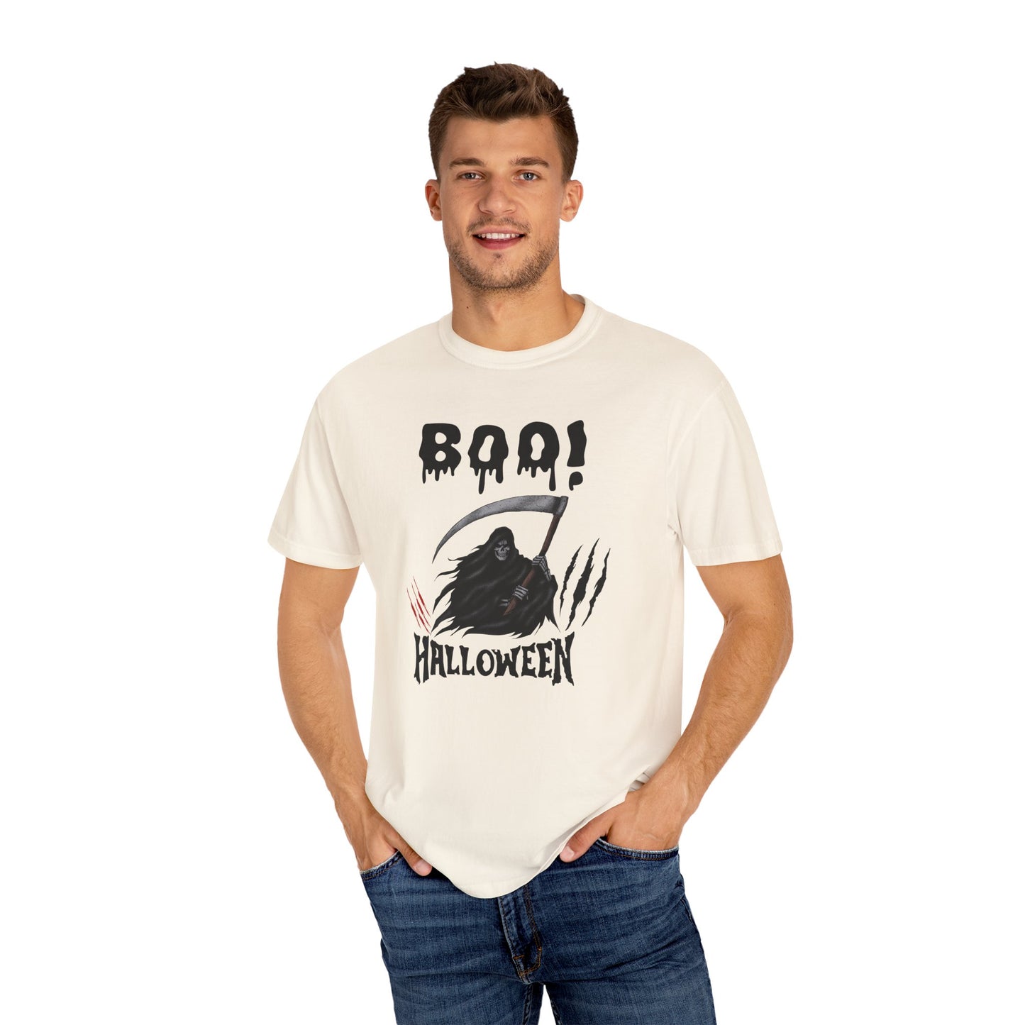 Grim Reaper Halloween Tee – Scary Gothic Horror Shirt with Claw Marks