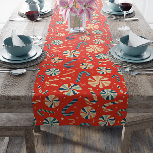 Candy Cane & Peppermint Table Runner – Festive Red Holiday Decor