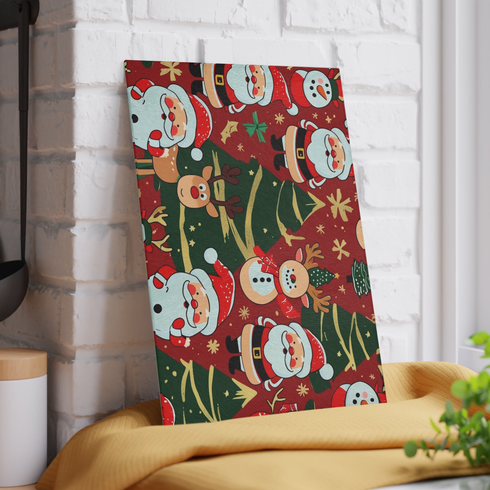 Cheerful Christmas Placemat with Santa, Snowman, and Reindeer Pattern
