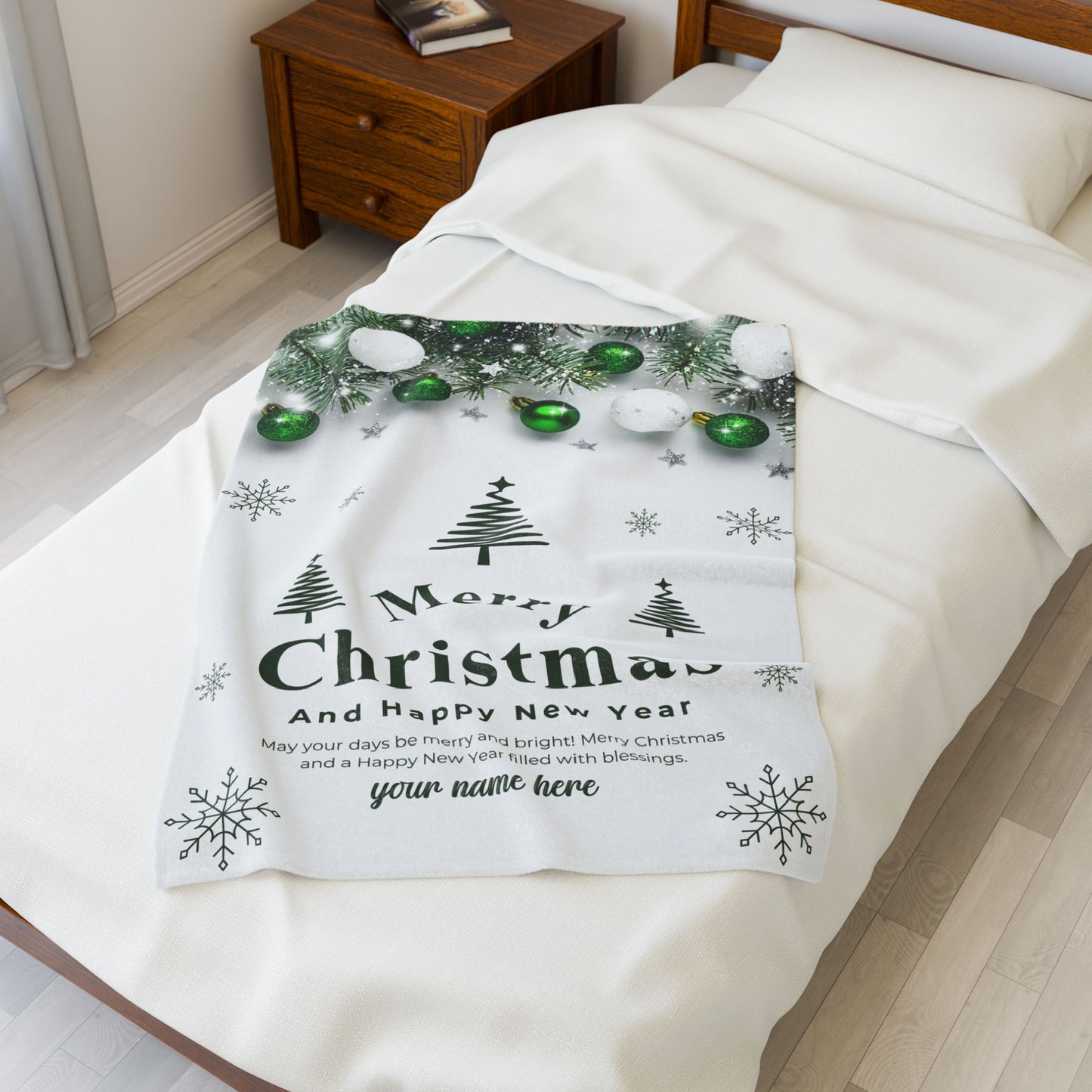 Green Ornament Christmas Blanket – Personalized Holiday Throw for a Merry & Bright Season