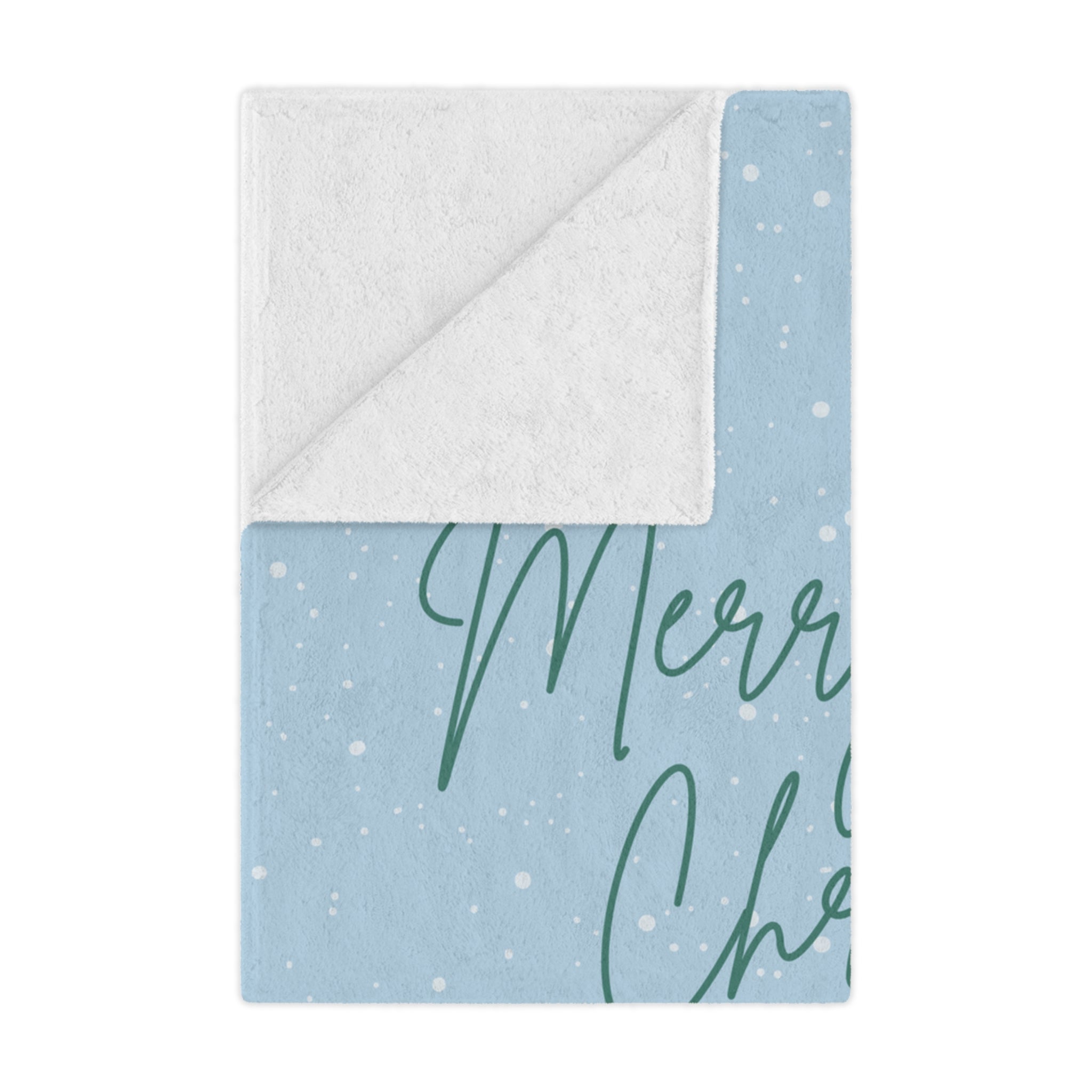 Merry Christmas Printed Velveteen Minky Blanket, Sky Blue