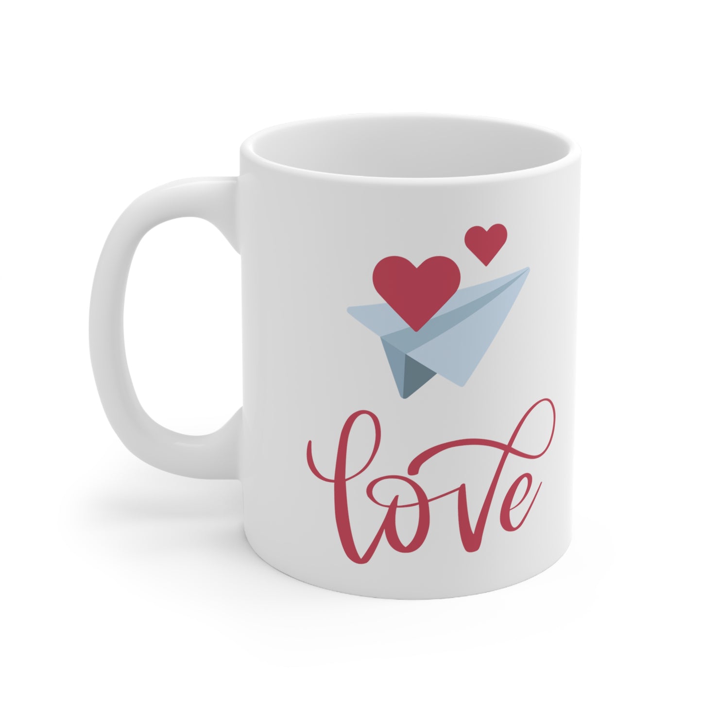 Love with Flying Heart Printed Valentine Ceramic Mugs, 11oz